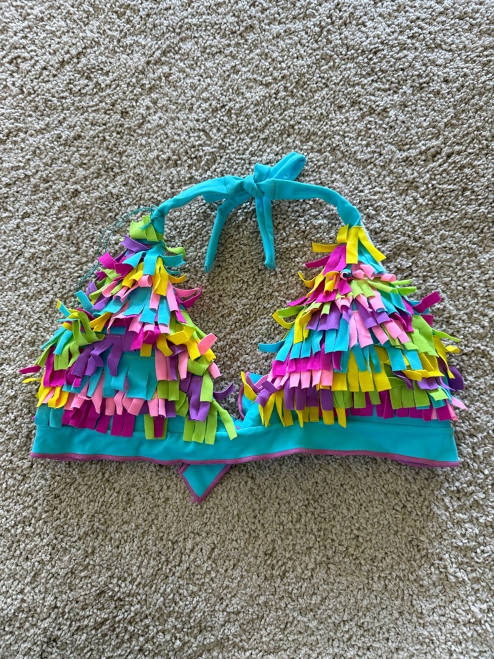 Bikini top women’s Halter Fringe Costume Top with Bright Multicolor Accents